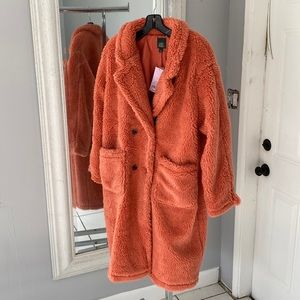 Wild Fable Fluffy Sherpa 3/4 Length Coat - Coral Stone XS S M L XL XXL